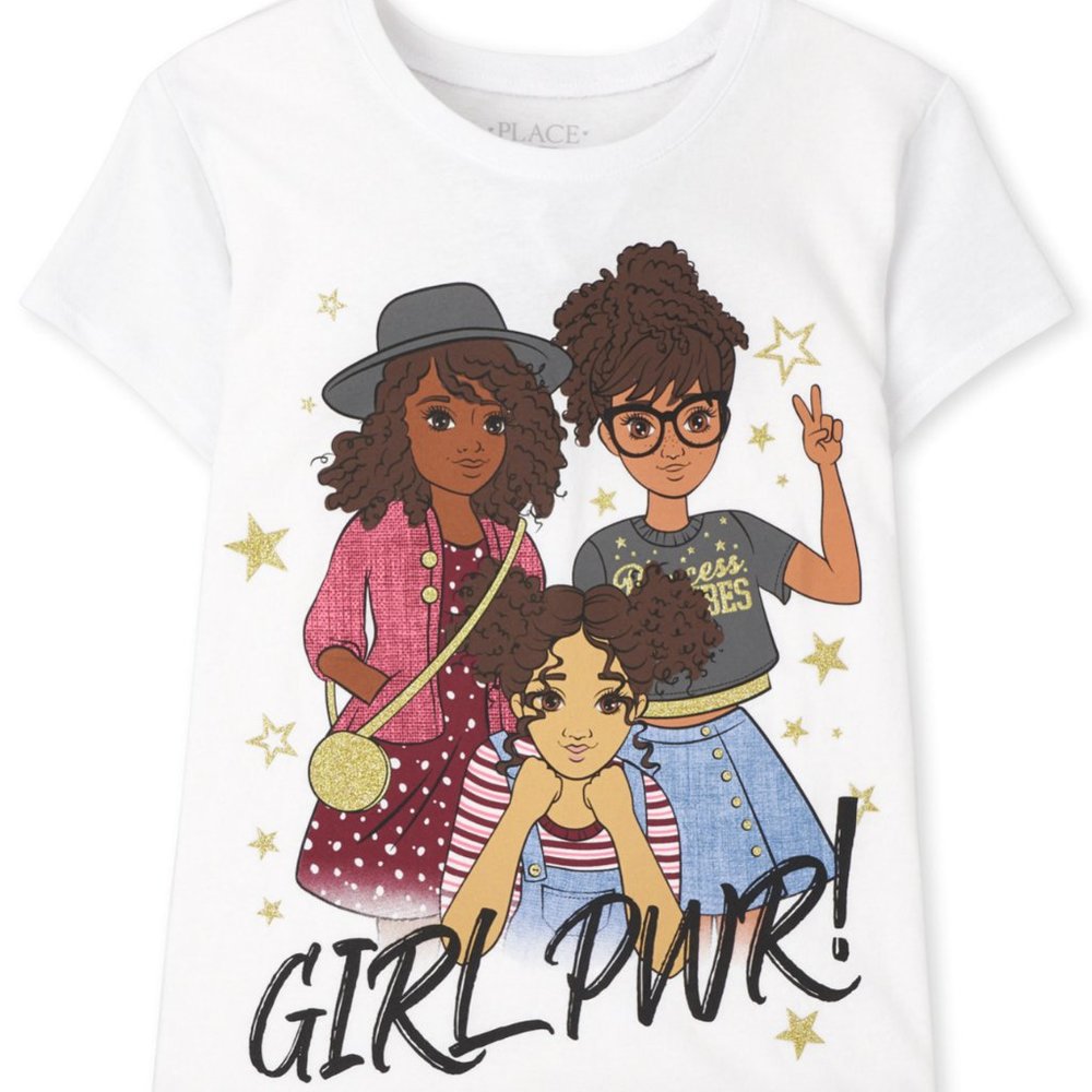 The Childrens Place Girls PWR Graphic Tee WHITE Short Sleeve Small (5/6) NWT